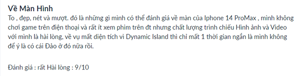 Đánh giá màn hình iPhone 14 Pro Max của khách hàng có nickname Kiusiuchip trên trang Tinh tế